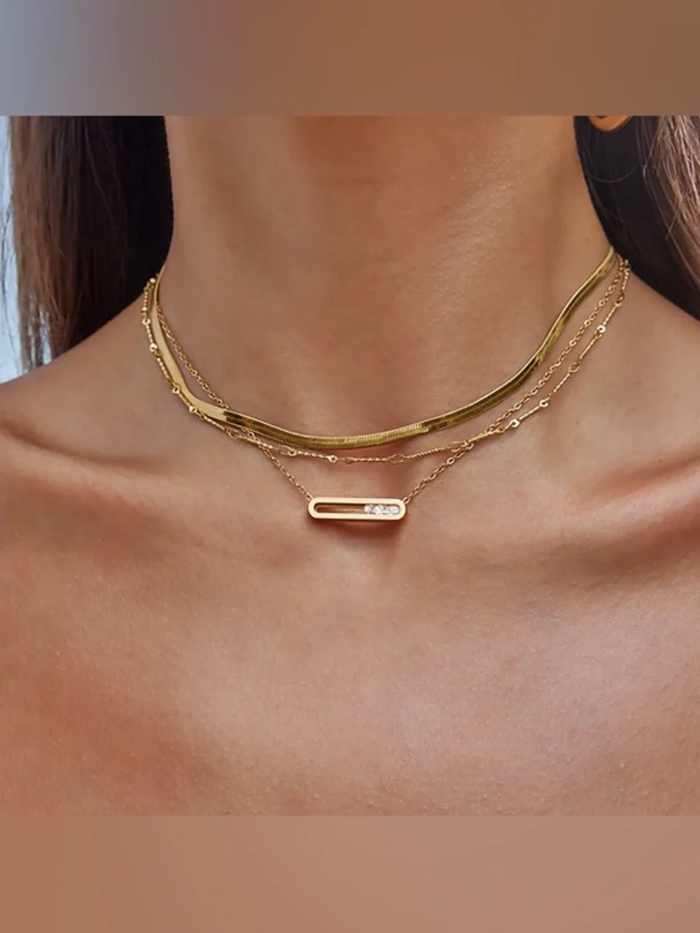 18K Gold Geometrical Link Paperclip Designer Inspired Moving Diamond Necklace